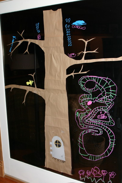 window tree art crayons fun crafts with kids rainy day snow activity