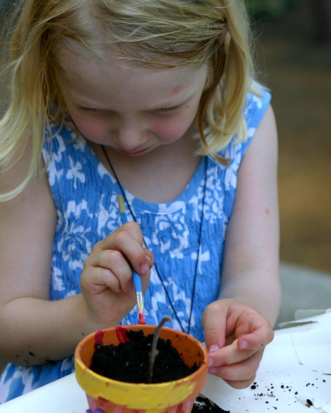 Painting Flower Pots at Garden Birthday PArty