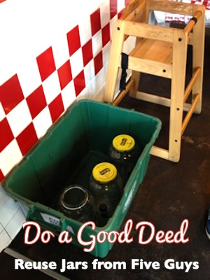 GOOD DEED - Reuse Pickle Jars from Five Guys. Save resources and energy and get some free storage for your flour or art supplies | OnePartSunshine.com