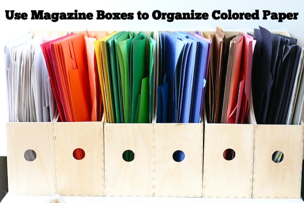 Organize Colored Paper and Scraps Using Magazine Holders | OnePartSunshine.com
