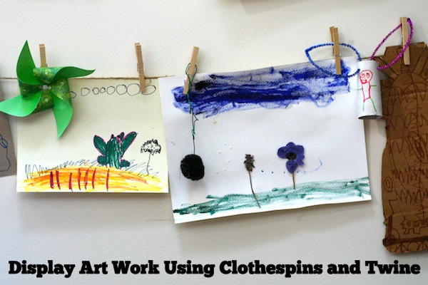 Use Clothespins and Twine to Hang and Display Kids Art Work | OnePartSunshine.com